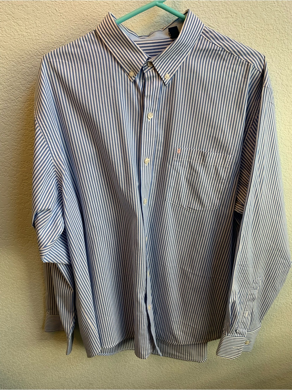 Izod Blue and White Striped Button-Down Dress Shirt